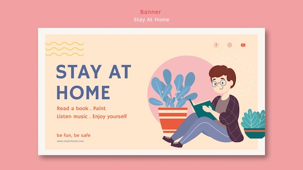 Horizontal banner template with stay at home during pandemic