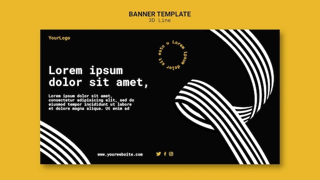 Horizontal banner template with three-dimensional lines