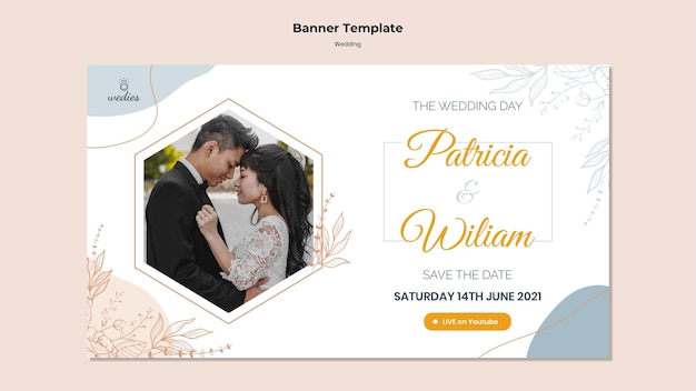 Horizontal banner for wedding ceremony with bride and groom