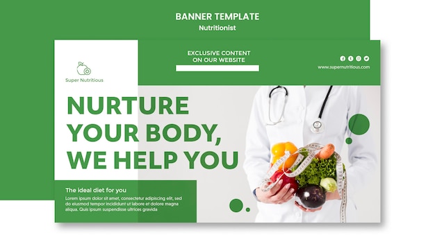 Free PSD horizontal banner  with nutritionist advice and photo