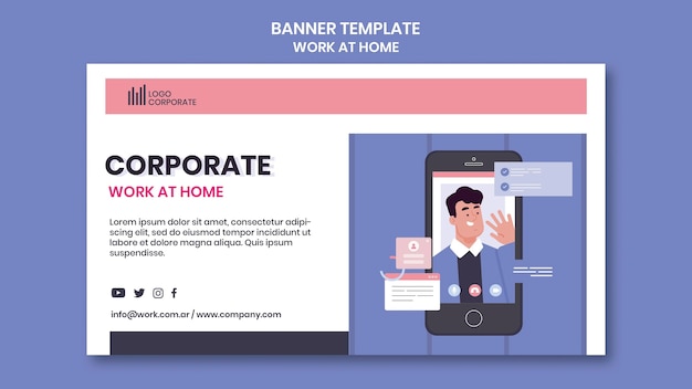 Free PSD horizontal banner for working from home