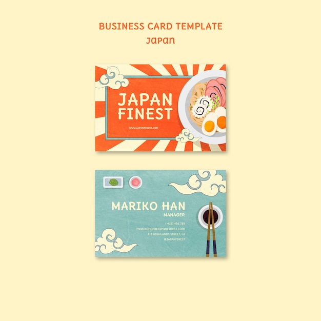 Horizontal business card template for japanese cuisine restaurant