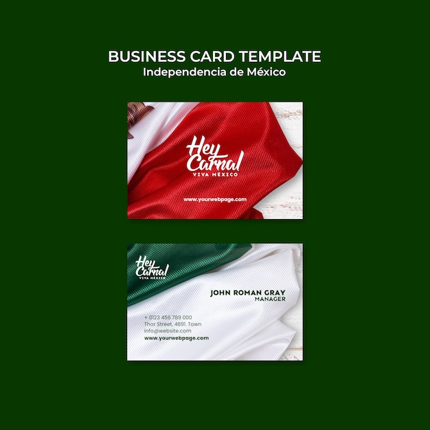 Free PSD horizontal business card template for mexico independence day celebration