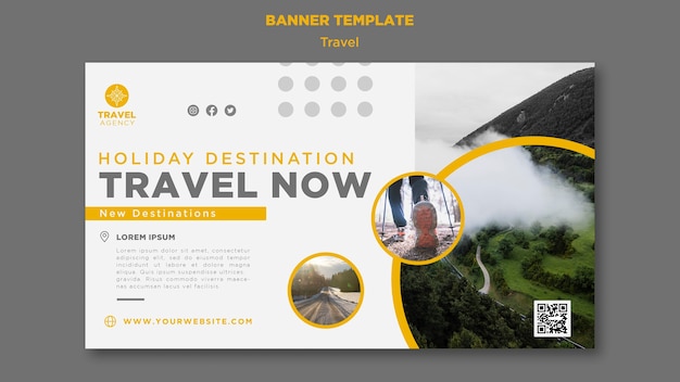 Horizontal travel banner template with nature landscape