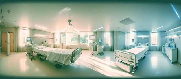 Free PSD hospital recovery room with beds and chairs generative ai