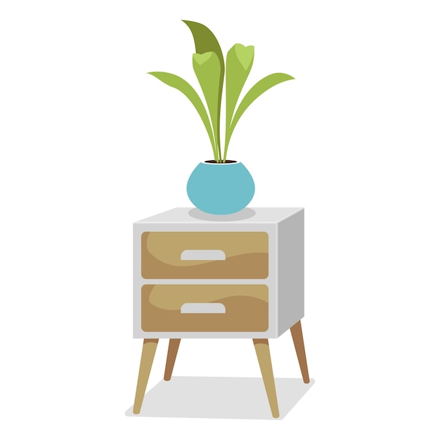 Free PSD house furniture illustration with nightstand and plant