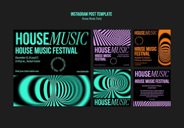 Free PSD house music party instagram posts template