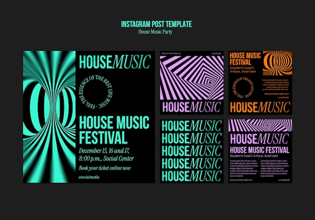 House music party instagram posts template