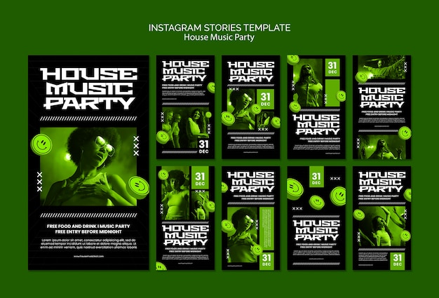 Free PSD house music party instagram stories template