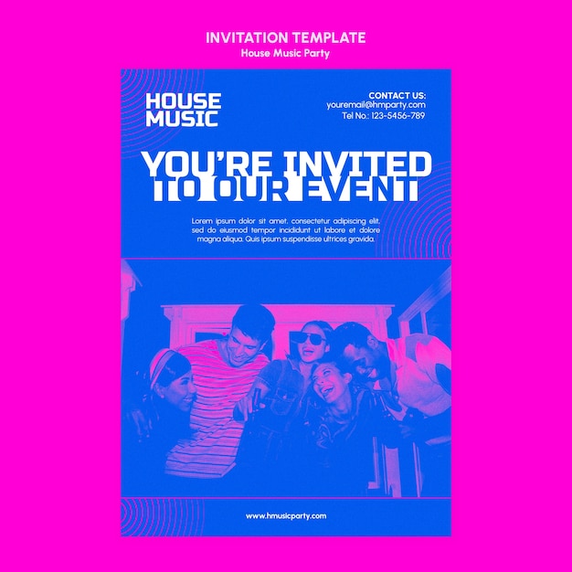 Free PSD house music party invitation template