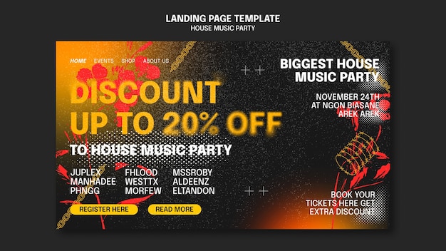 Free PSD house music party  landing page template