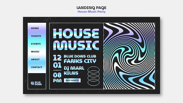 Free PSD house music party  landing page template