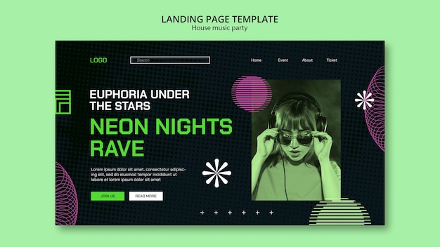 Free PSD house music party  landing page template