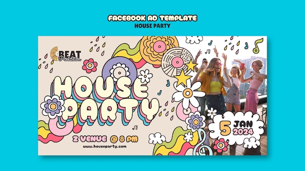 Free PSD house party facebook template