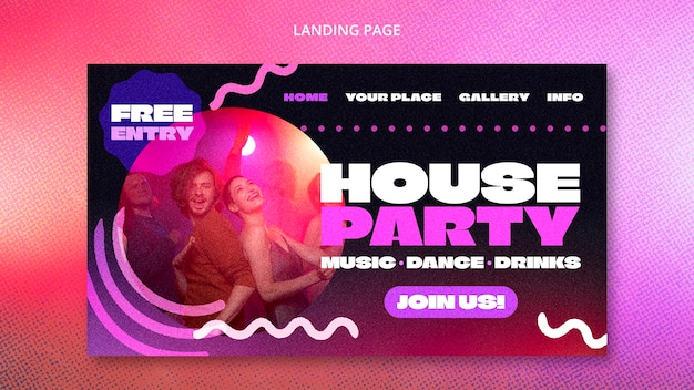 Free PSD house party landing page template