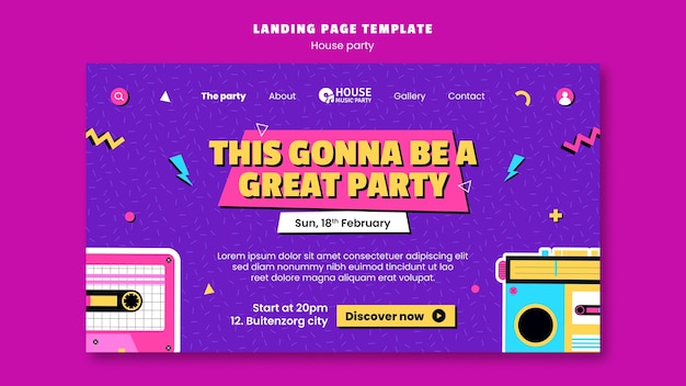 Free PSD house party landing page template