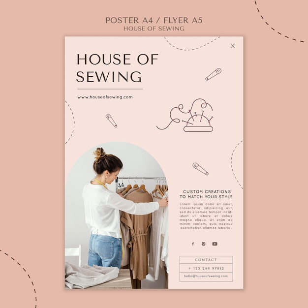 Free PSD house of sewing poster template