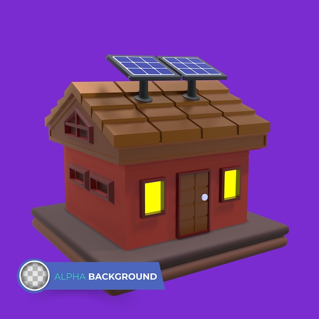 House using solar energy. 3d illustration