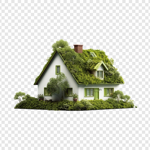 Free PSD house with green roof house isolated on transparent background