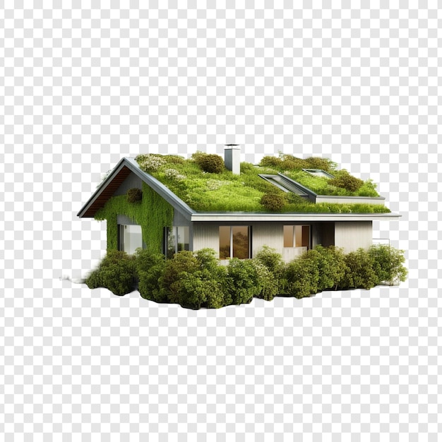 Free PSD house with green roof house isolated on transparent background