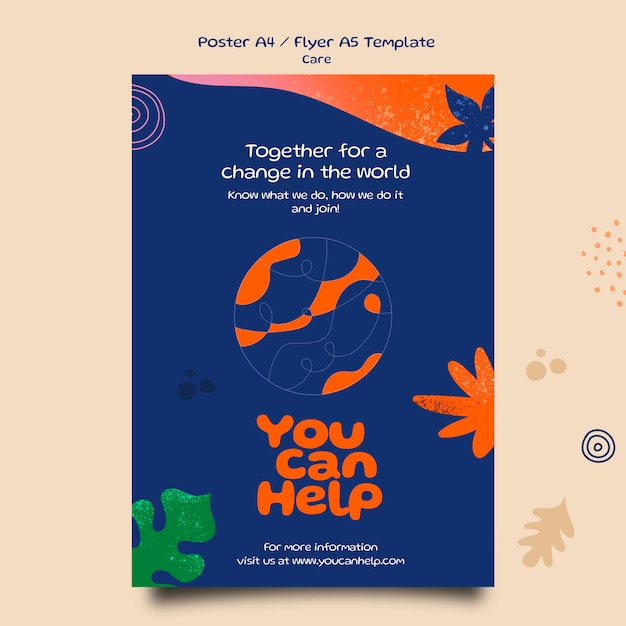 Free PSD humanitarian aid flyer template with leaves