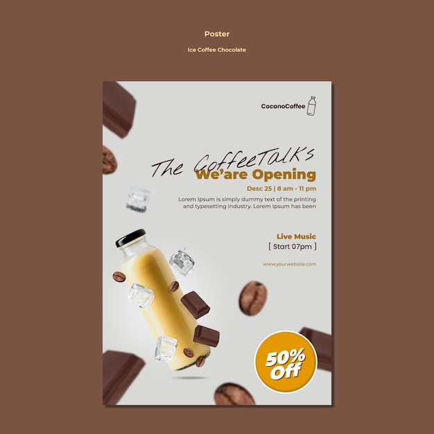 Free PSD ice coffee chocolate poster