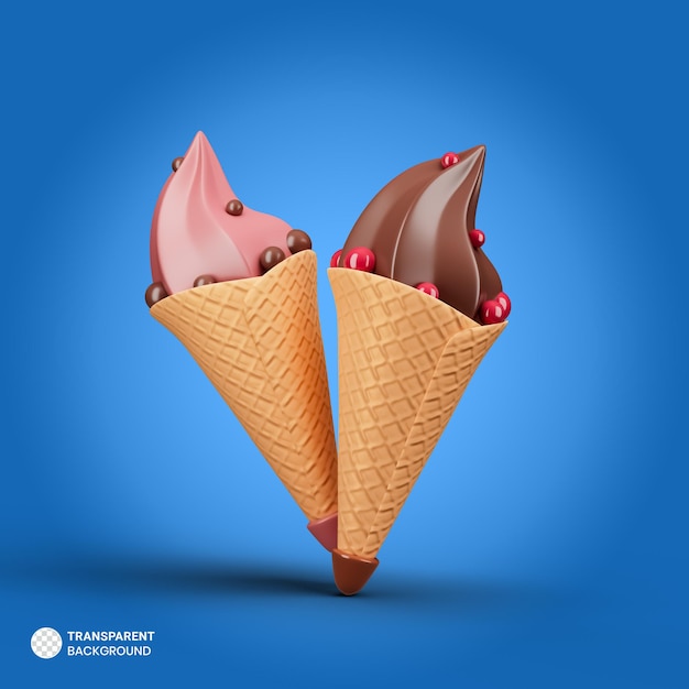 Free PSD ice cream cone icon isolated 3d render illustration