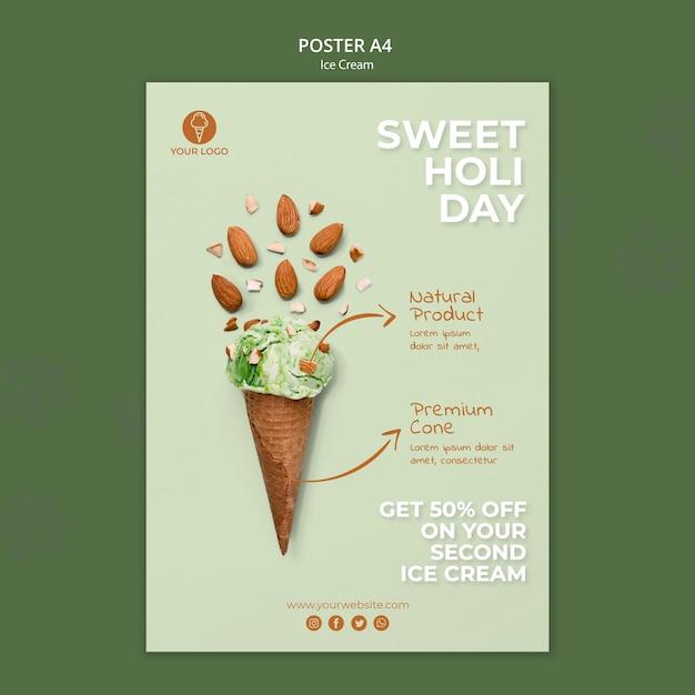 Free PSD ice cream shop template poster