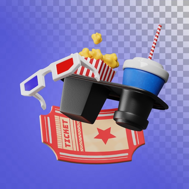 Free PSD icons of watching movies in the cinema. 3d illustration