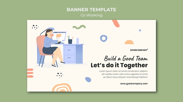 Free PSD illustrated co-working banner template