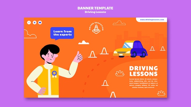 Free PSD illustrated driving school banner template