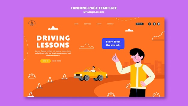 Illustrated driving school landing page template