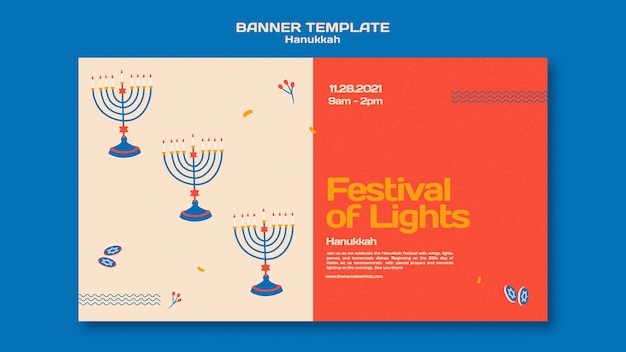 Free PSD illustrated hanukkah horizontal banner template