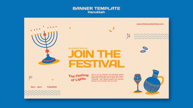 Free PSD illustrated hanukkah horizontal banner template