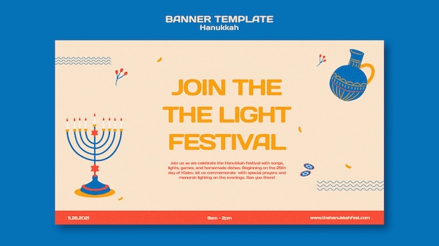 Free PSD illustrated hanukkah horizontal banner template