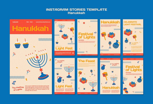 Illustrated hanukkah social media stories pack