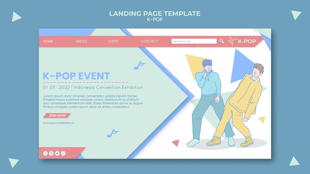 Free PSD illustrated k-pop web page template