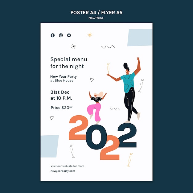 Free PSD illustrated new year print template