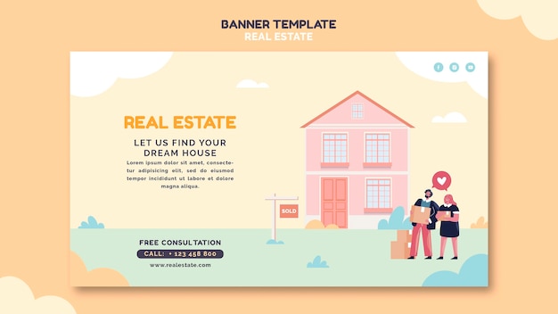 Illustrated real estate banner template