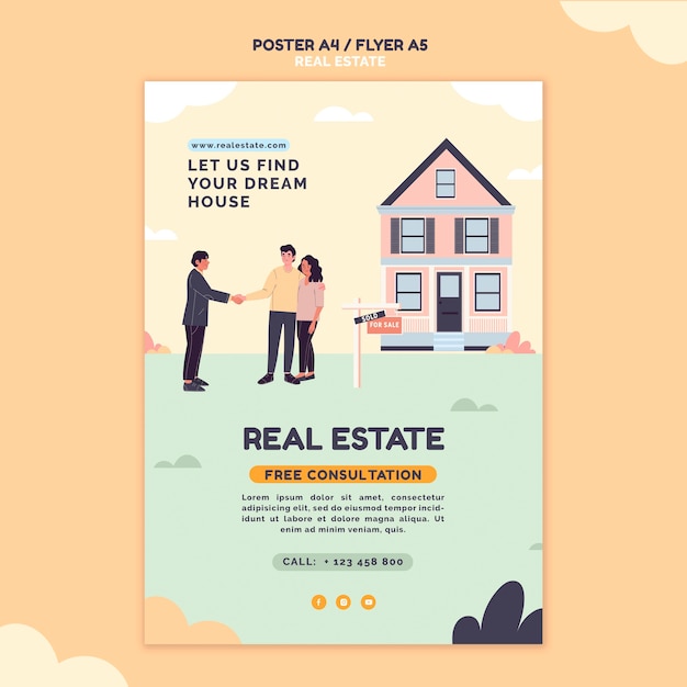 Free PSD illustrated real estate print template