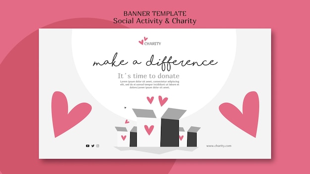 Free PSD illustrated social activity and charity banner template