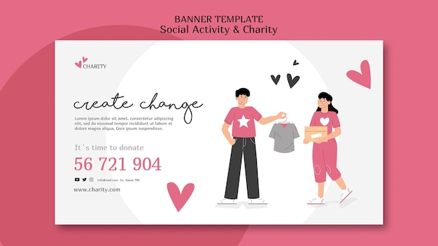 Illustrated social activity and charity banner template