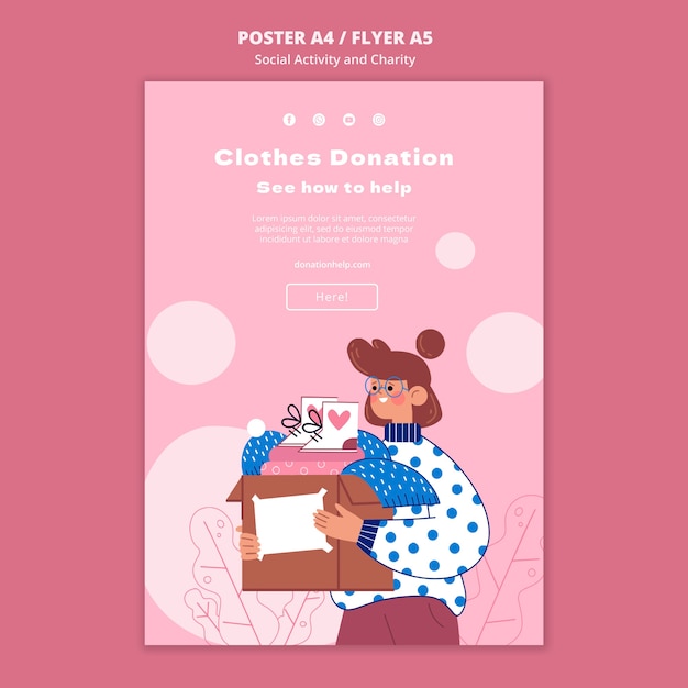 Free PSD illustrated social activity and charity print template