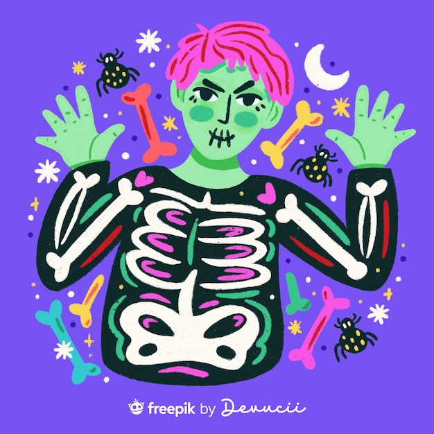 Free PSD illustration of zombie with skeleton body