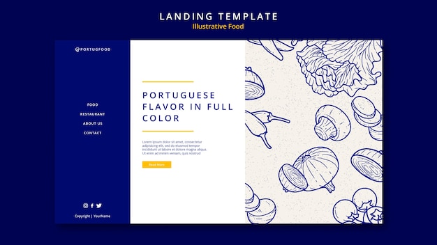 Free PSD illustrative food landing page design template