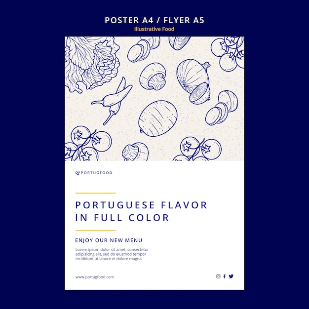 Free PSD illustrative food poster or flyer design template