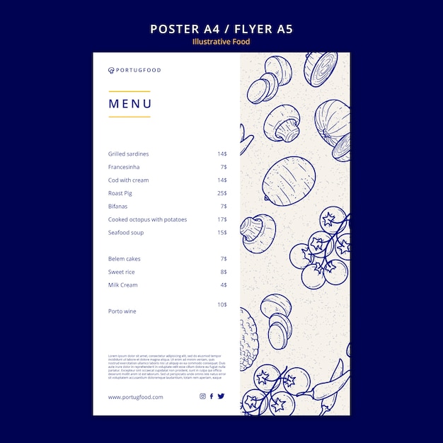 Free PSD illustrative food poster or flyer design template