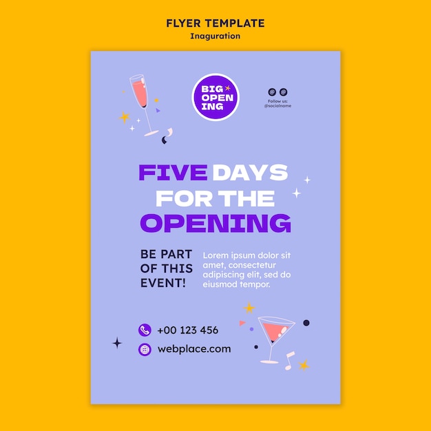 Free PSD inauguration vertical flyer template in 90's digital remake style