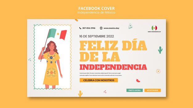 Independencia de mexico facebook cover template design