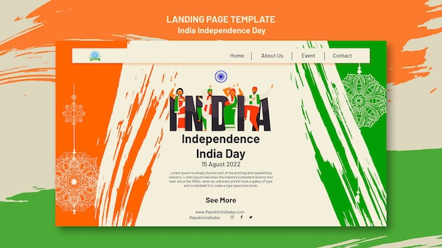 Free PSD india independence day landing page template with people dancing and flag colors